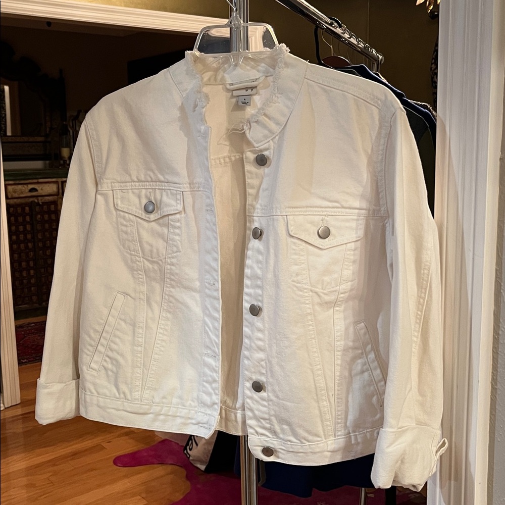 A New Day White Denim Jacket Frayed Collar Size L